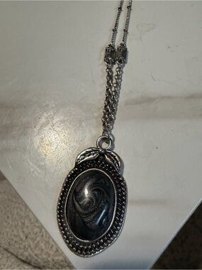 Silver-Tone Black Swirl Pendant Necklace